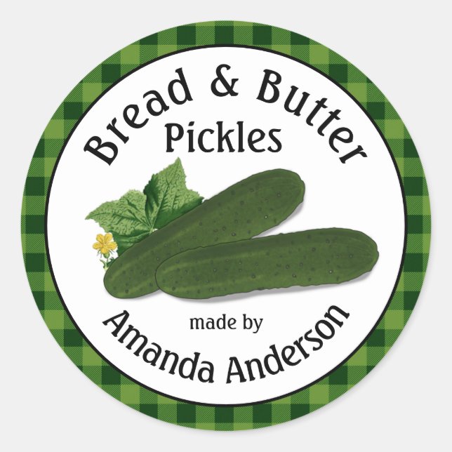 Bread & Butter Pickles Plaid  1.5"  Classic Round Sticker (Front)