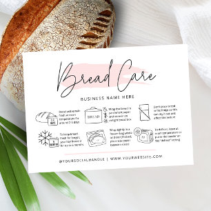 Bread Care Instructions Pink Watercolor Bakery Business Card