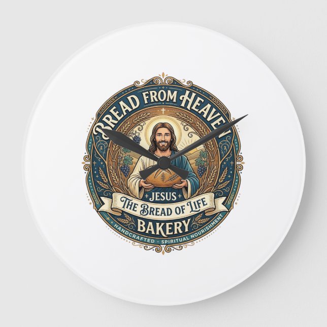 Bread From Heaven Jesus Bread Life Bakery Christia Large Clock (Front)