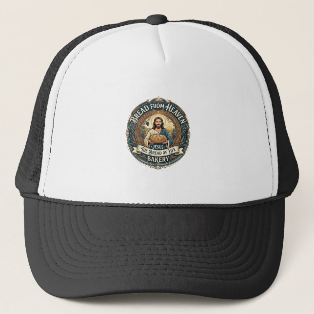 Bread From Heaven Jesus Bread Life Bakery Christia Trucker Hat (Front)