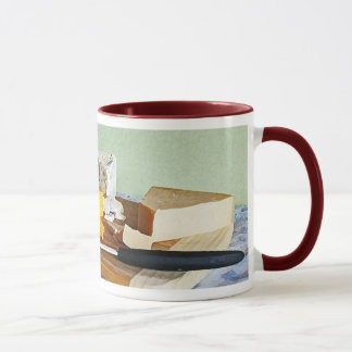 Bread Grapes Cheddar and Blue Cheeses Still Life Mug