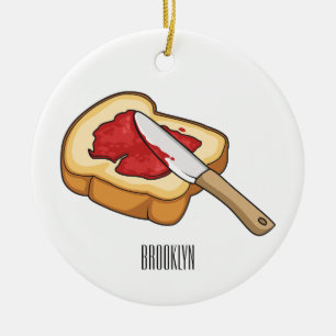 Bread & jam cartoon illustration  ceramic tree decoration