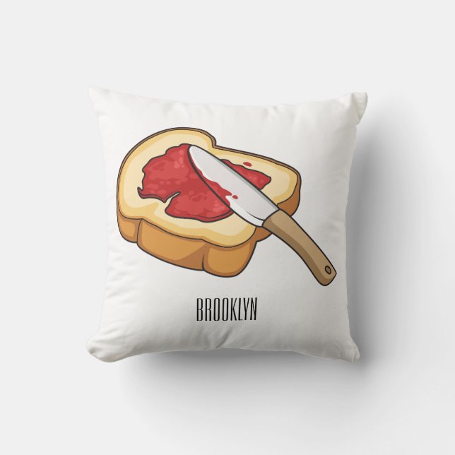 Bread & jam cartoon illustration cushion (Front)