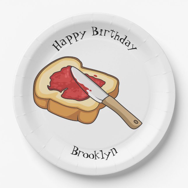 Bread & jam cartoon illustration paper plate (Front)