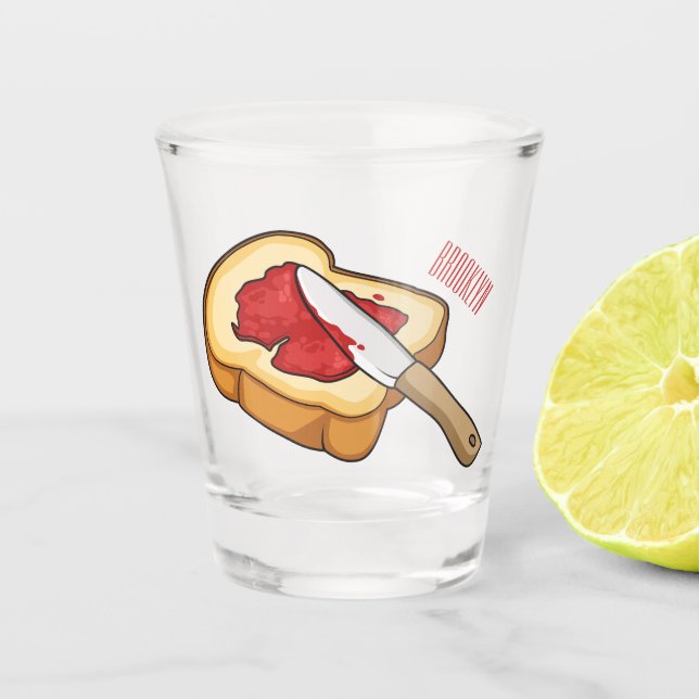 Bread & jam cartoon illustration  shot glass (Front)