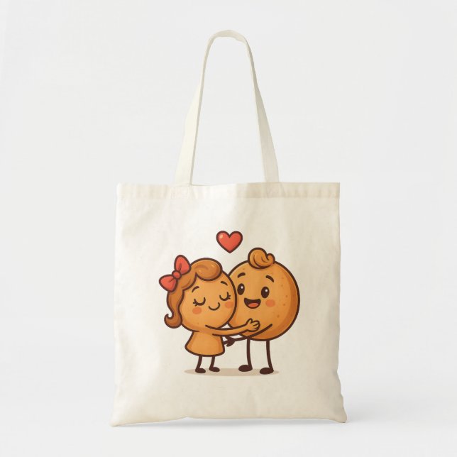 Bread of Love – Cute & Unique Cartoon Design Tote Bag (Front)