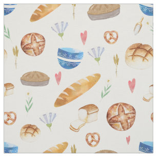 Bread Pies Bakery Watercolor Pattern Fabric
