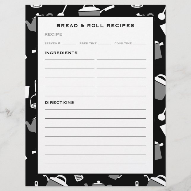 Bread & Roll Recipe Page | Black & White Kitchen (Front)