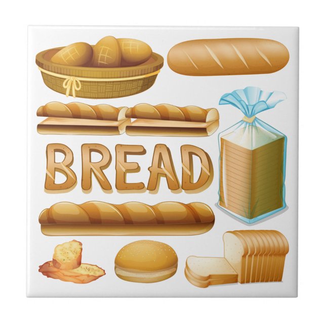 Bread Tile (Illustration of a variety of breads, including a basket of rolls, a loaf of bread, sliced baguettes.)