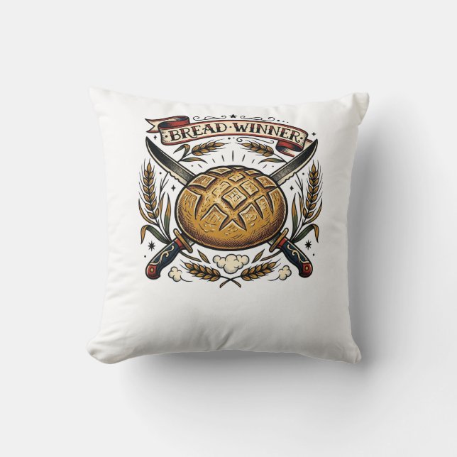  Bread Winner Sourdough Tattoo Flash Funny Baker  Cushion (Front)