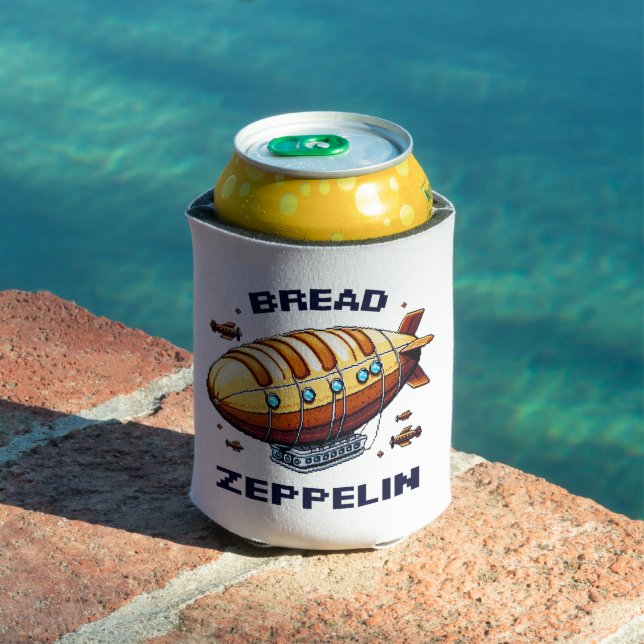 Bread Zeppelin - Whimsical 8-Bit Airship Art Can Cooler (In Situ Pool)