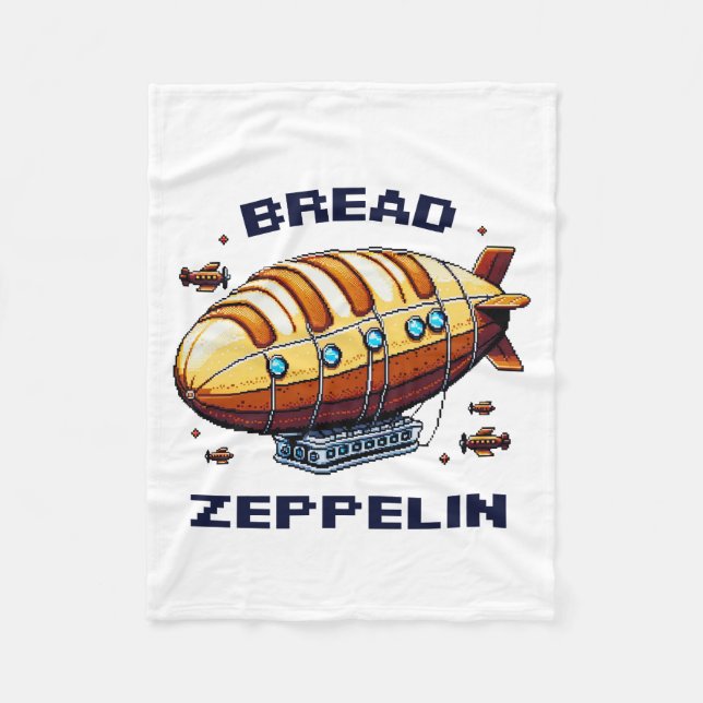 Bread Zeppelin - Whimsical 8-Bit Airship Art Fleece Blanket (Front)