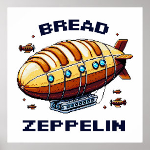 Bread Zeppelin - Whimsical 8-Bit Airship Art Poster