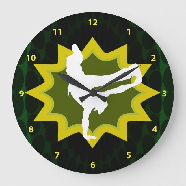 Break Dancer on Cool Retro Background Large Clock (Front)