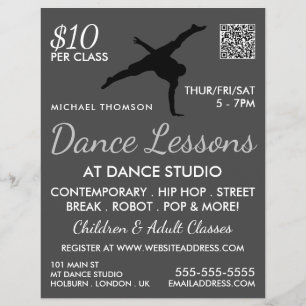 Break Dancer Silhouette, Dance Lesson Advertising Flyer