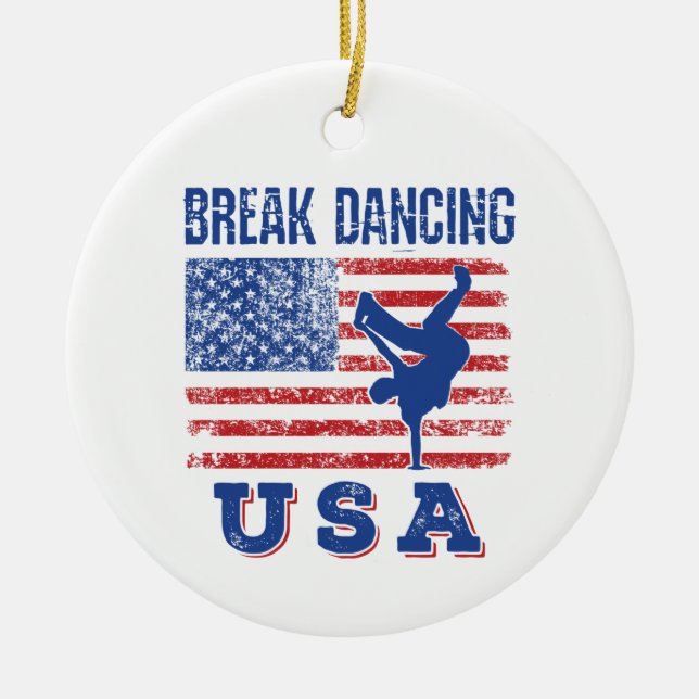 Break Dancing USA Ceramic Tree Decoration (Front)
