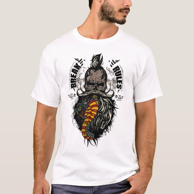 break rules 2 death head hipster skull a beard e T-Shirt (Front)