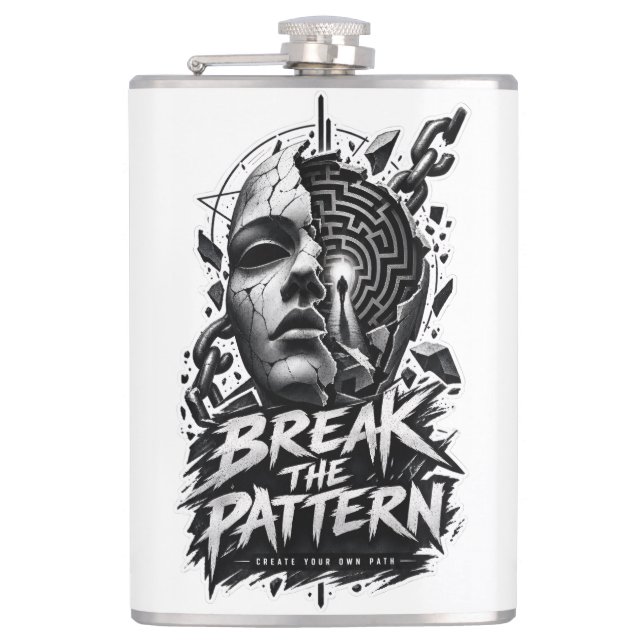 Break The Pattern Surreal Mask Graphic Stainless S Hip Flask (Front)