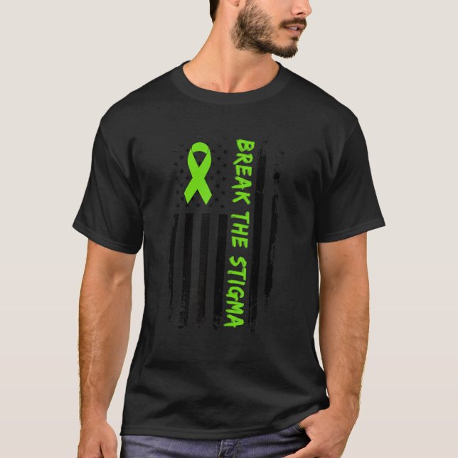 Break The Stigma  Green Mental Health Awareness T-Shirt (Front)