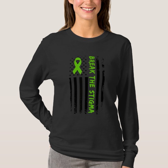 Break The Stigma  Green Mental Health Awareness T-Shirt (Front)