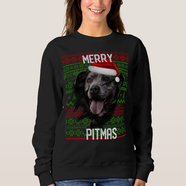 Break Wall Grey Dog Pitbull Christmas Santa Hat Sweatshirt (Front)