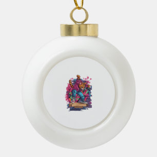 Breakdance Meow – Urban Graffiti Cat Dance Ceramic Ball Christmas Ornament