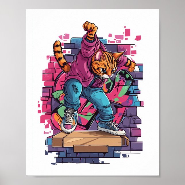 Breakdance Meow � Urban Graffiti Cat Dance Poster (Front)