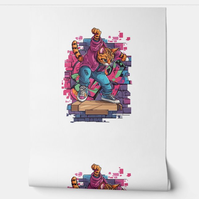 Breakdance Meow – Urban Graffiti Cat Dance Wallpaper (Unrolling)