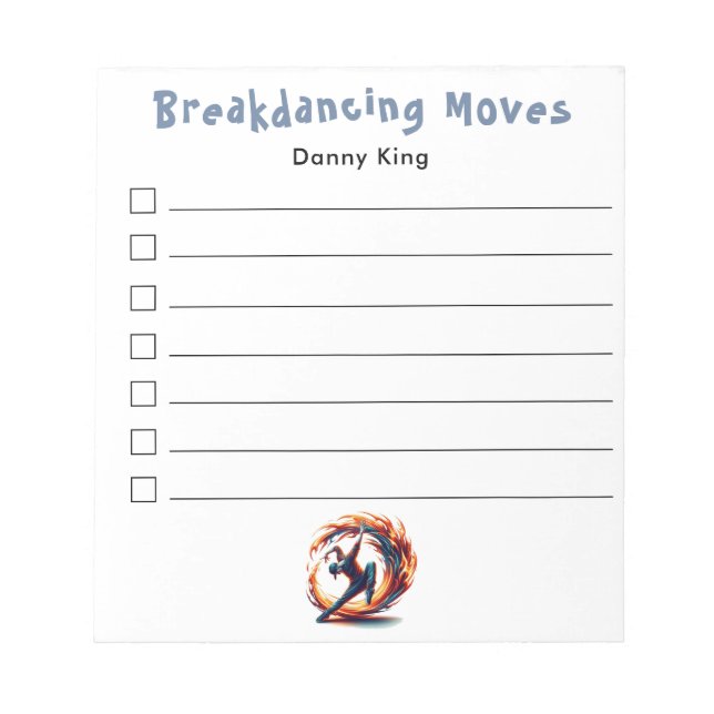 Breakdance Personalised To Do List  Notepad (Front)