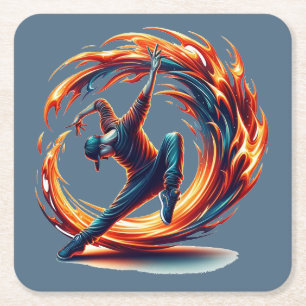 Breakdance Street Fire With Urban Energy Square Paper Coaster