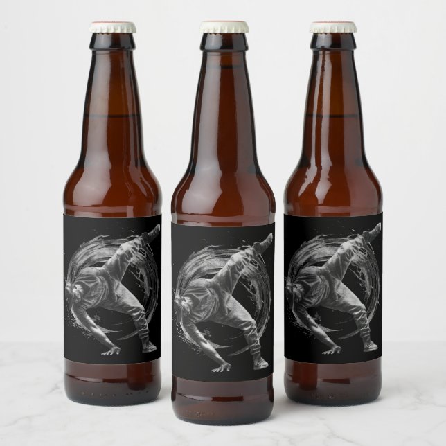 Breakdance Urban Style Monochrome Motion Art  Beer Bottle Label (Bottles)