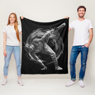 Breakdance Urban Style Monochrome Motion Art  Fleece Blanket