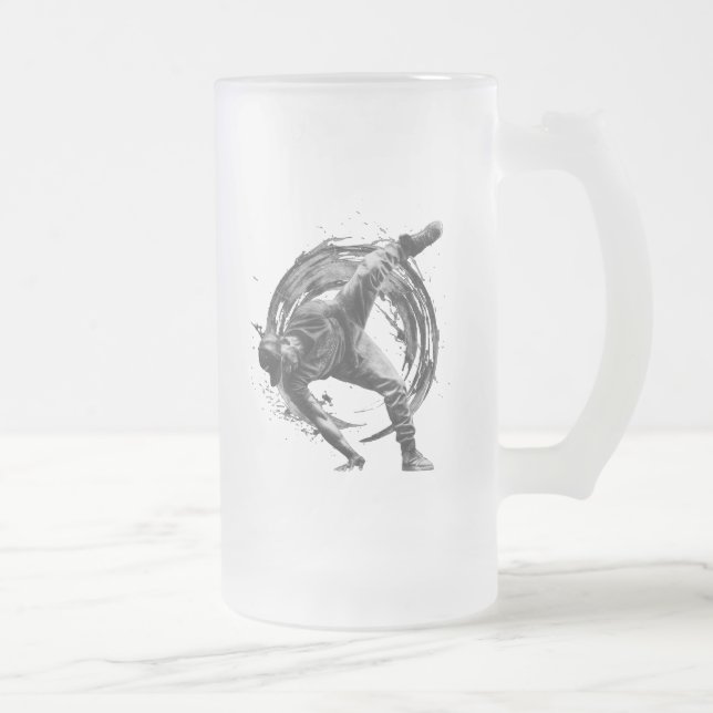 Breakdance Urban Style Monochrome Motion Art  Frosted Glass Beer Mug (Right)