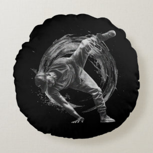 Breakdance Urban Style Monochrome Motion Art  Round Cushion