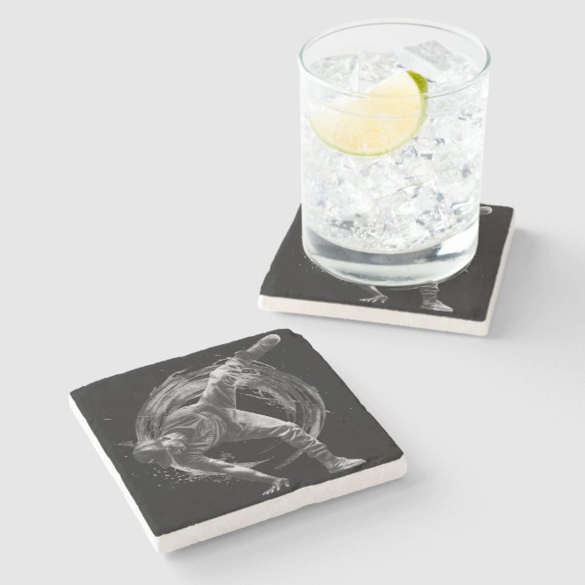 Breakdance Urban Style Monochrome Motion Art  Stone Coaster (Side)