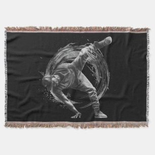 Breakdance Urban Style Monochrome Motion Art Throw Blanket