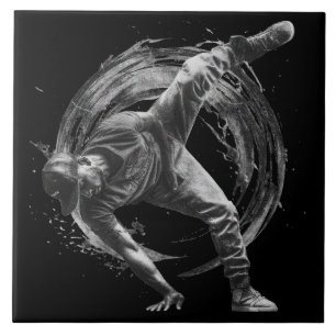 Breakdance Urban Style Monochrome Motion Art  Tile