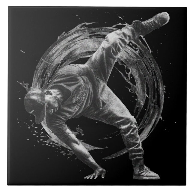 Breakdance Urban Style Monochrome Motion Art  Tile (Front)