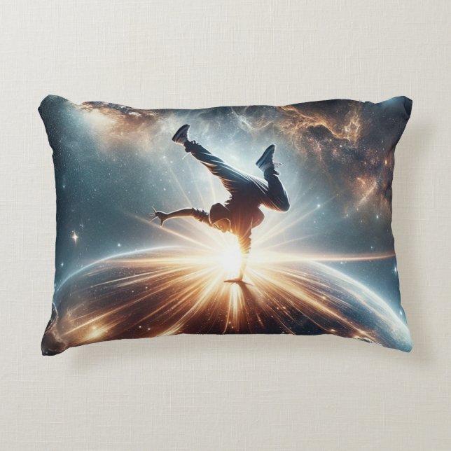 Breakdancer in action, Ai, Action in the Galaxy Decorative Cushion (Front)