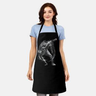 Breakdancer in action, in ink splatter style apron