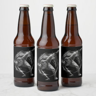 Breakdancer in action, in ink splatter style beer bottle label