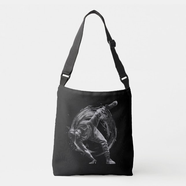 Breakdancer in action, in ink splatter style crossbody bag (Front)