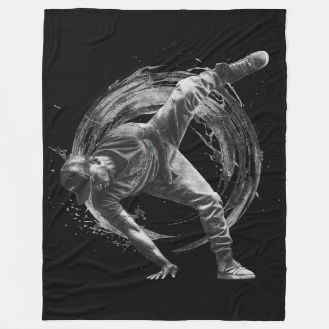 Breakdancer in action, in ink splatter style fleece blanket (Front)
