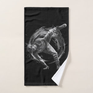 Breakdancer in action, in ink splatter style hand towel