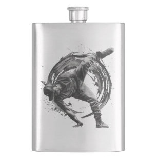 Breakdancer in action, in ink splatter style hip flask