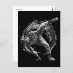 Breakdancer in action, in ink splatter style postcard