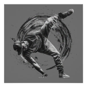 Breakdancer in action, in ink splatter style poster