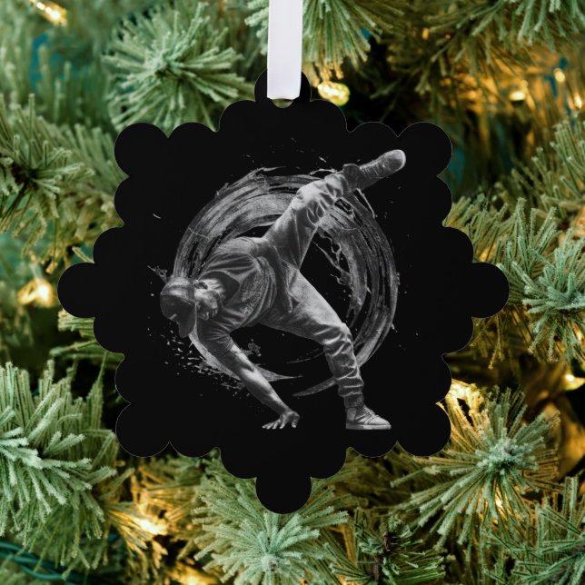 Breakdancer in action, in ink splatter style tree decoration card (Insitu (Tree))