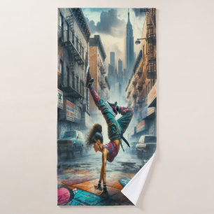 Breakdancer Women in action New York silhouette Bath Towel