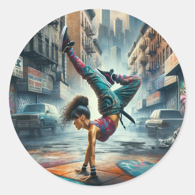 Breakdancer Women in action New York silhouette Classic Round Sticker (Front)